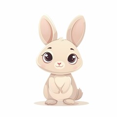 Obraz premium Cute cartoon bunny with big eyes light fur and long ears sitting on white background emphasizing innocence and charm