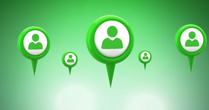 Image of green location pins with people icons on green background