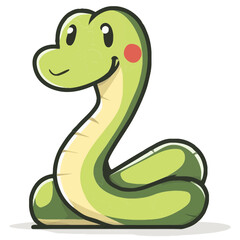 Fototapeta premium Smiling Cartoon Snake: A cheerful cartoon snake, depicted with a friendly expression, curved in a playful pose, exudes charm and happiness.