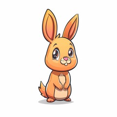 Fototapeta premium Cartoon bunny with big eyes, bright orange fur, upright ears, playful pose on a clean white background.