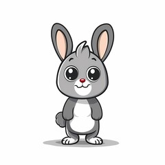 Obraz premium Cute cartoon bunny with big eyes, standing pose on a white background, ideal for children's illustrations and designs.