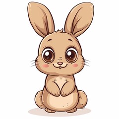 Obraz premium Adorable cartoon bunny with big eyes rosy cheeks sitting sweetly on a plain white background playful and cute.