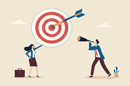 Effective communication for team success and achieve goal, meeting or discussion to speak the same goal, communicate important purpose concept, business people speak on megaphone the same target.