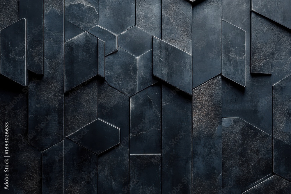 Poster dark textured wall with geometric shapes and angular patterns for background design