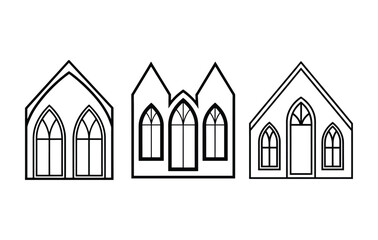 Set of church windows line art design vector illustration