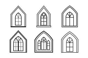 A set of church window line art vector illustration