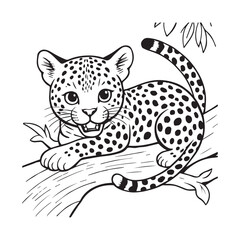 A vector illustration of a happy jaguar lying on a tree branch.