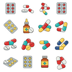 Medical Marvels: Vibrant illustration of various pills, capsules, and medicine bottles. Depicting the essence of healthcare and pharmaceutical innovations.