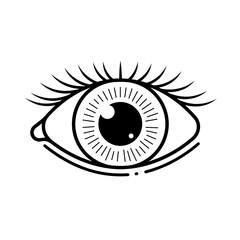 Focused Gaze Illustration: An intricately detailed illustration of an eye, the iris is meticulously rendered with radiating lines and a pupil, framed by delicate eyelashes.