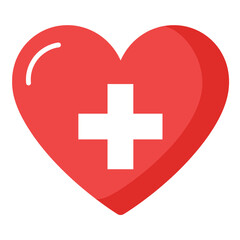 Obraz premium Heart Health Symbol: A clean graphic representation of a red heart, featuring a white cross, symbolizing health, well-being, and medical care. A perfect visual to express healthcare, support.