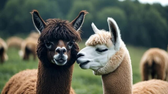 Alpacas resemble small llamas and produce wool used for knitting and weaving products.