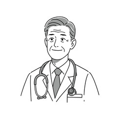 Fototapeta premium Dedicated Doctor's Portrait: A trustworthy physician, radiating warmth and experience, gazes directly at the viewer with a gentle, assuring smile, his stethoscope draped around his neck.