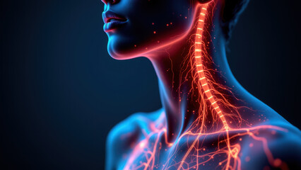 A graphic illustration of a human neck with the internal structure highlighted, including the vagus nerve.