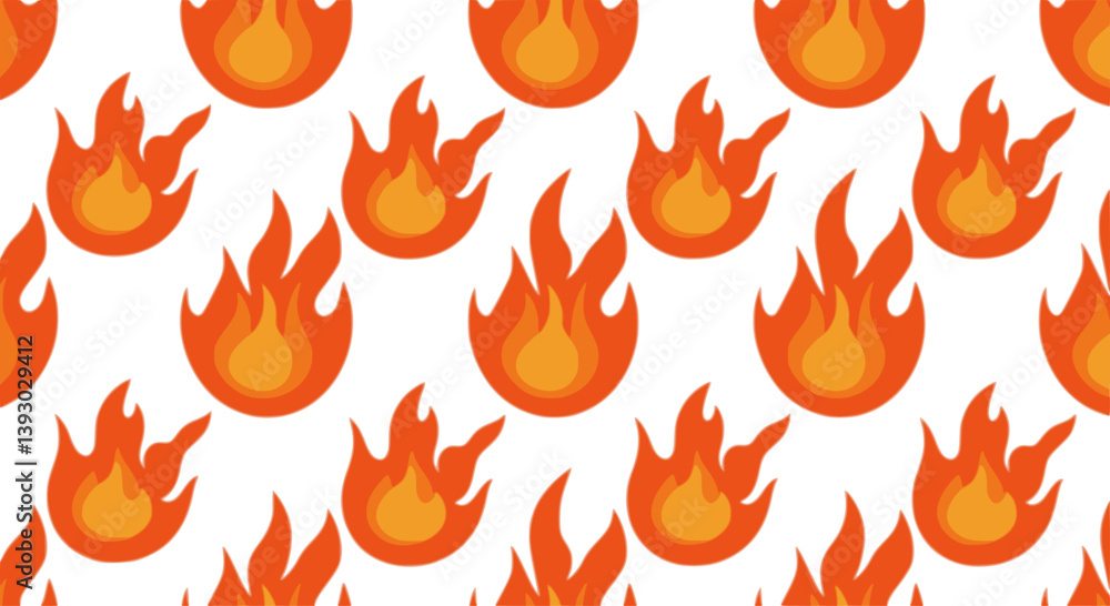 Poster groovy orange flame seamless pattern. abstract fire vector background in 1970s hippie retro style. f