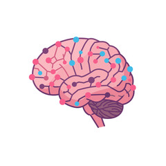 Brain Connectivity: A vibrant illustration of a human brain, adorned with a network of interconnected nodes, symbolizes the complexity and intricate functions of the human mind.