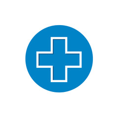 First Aid Sign: A modern medical sign depicting a white cross set against a vivid blue circle, embodying health, well-being, and emergency services.