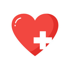 Vitality emblem: A vibrant symbol of heart with medical plus sign on the surface.  It's a striking image for health and wellness.