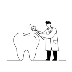 Dental Examination Illustration: A dedicated dentist meticulously examines a magnified tooth, symbolizing healthcare, and dental care.