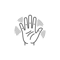 Open Hand Gesture Concept: A minimalist illustration depicts an open hand, fingers outstretched, accompanied by radiating lines, symbolizing connection, interaction, or communication.