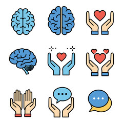 Mind and Emotions: A collage illustrating brain, hands, and heart icons representing the interconnectedness of the mind, emotions, and communication.