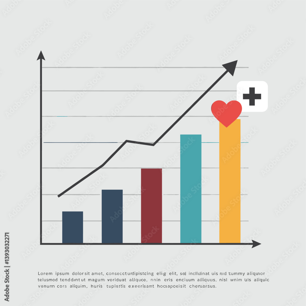 Aufkleber healthy progress chart: an illustration depicting a bar graph with a heart and plus sign indicating 
