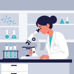 Scientist with Microscope: A dedicated scientist peers intently into a microscope, analyzing samples with focus and determination, the essence of scientific discovery.