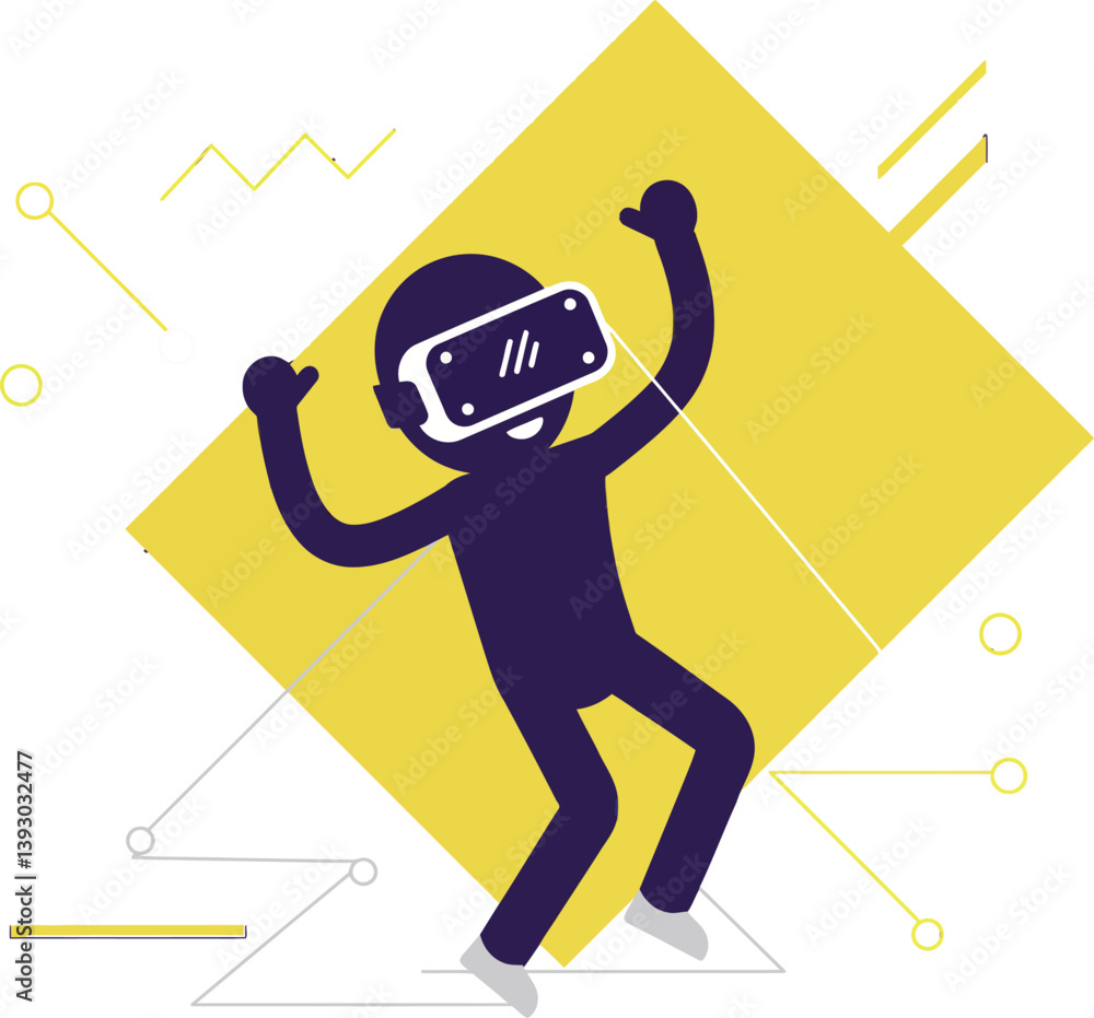 Poster enthusiastic person enjoying virtual reality in a flat and minimal vector illustration