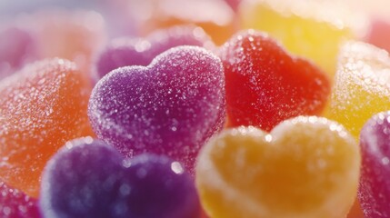 Assorted colorful heart-shaped gummy candies