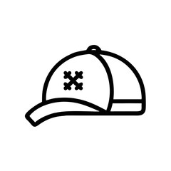A stylish baseball cap featuring a bold, unique cross emblem, showcasing a blend of classic and modern design with clean, bold lines.