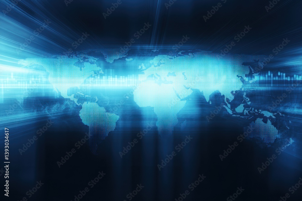 Aufkleber a stock market graph and world map on a blue background, a digital illustration of financial data wi