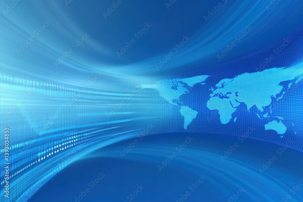Poster digital background featuring stock market graphs and a world map on a blue gradient, with a depth-of