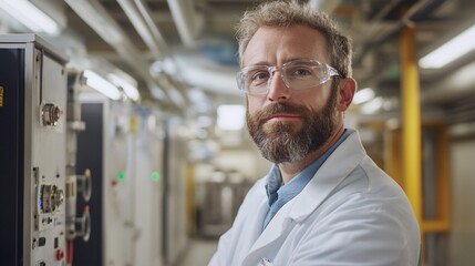 Scientist portrait, factory, serious, machinery