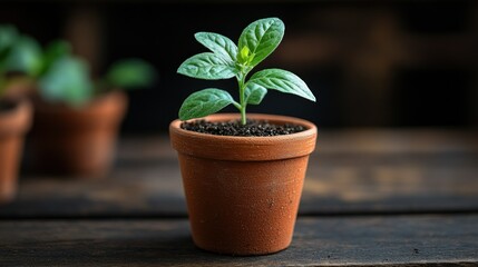 Young sprout in terracotta pot