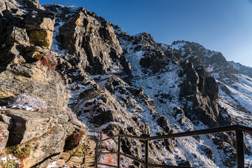 Trekking in Nepal's Gosaikunda Route of Langtang National Park with Snowy Hiking Trail