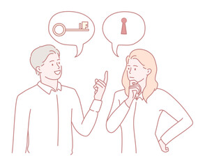 Two people discuss keys and locks, focusing on creativity, problemsolving, and innovative thinking