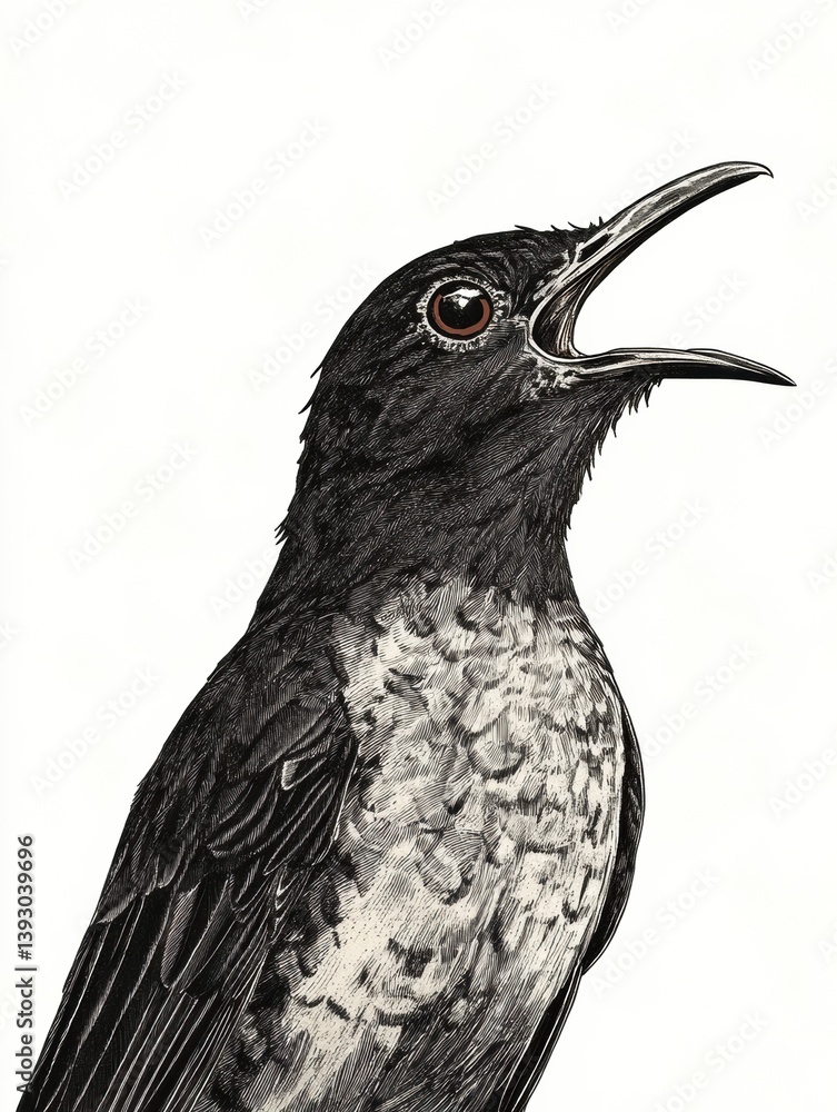 Aufkleber Cuckoo bird calling with open beak and detailed feathers against a white background showcasing its natural beauty and behavior during the day