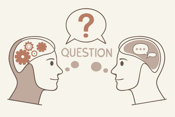 Perception process to interpret information, thought or opinion depend on personality or perspective, difference bias or illusion concept, human head looking at object with difference perception.