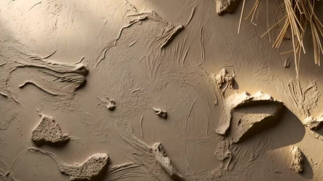 Clay adobe wall with straw texture as a backdrop.