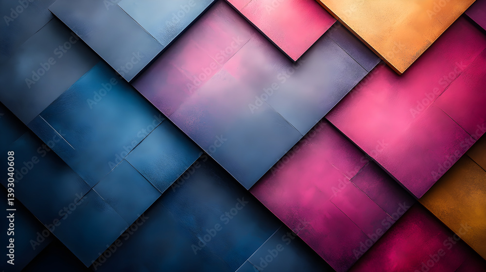 Poster a colorful pattern of squares with a blue square in the middle