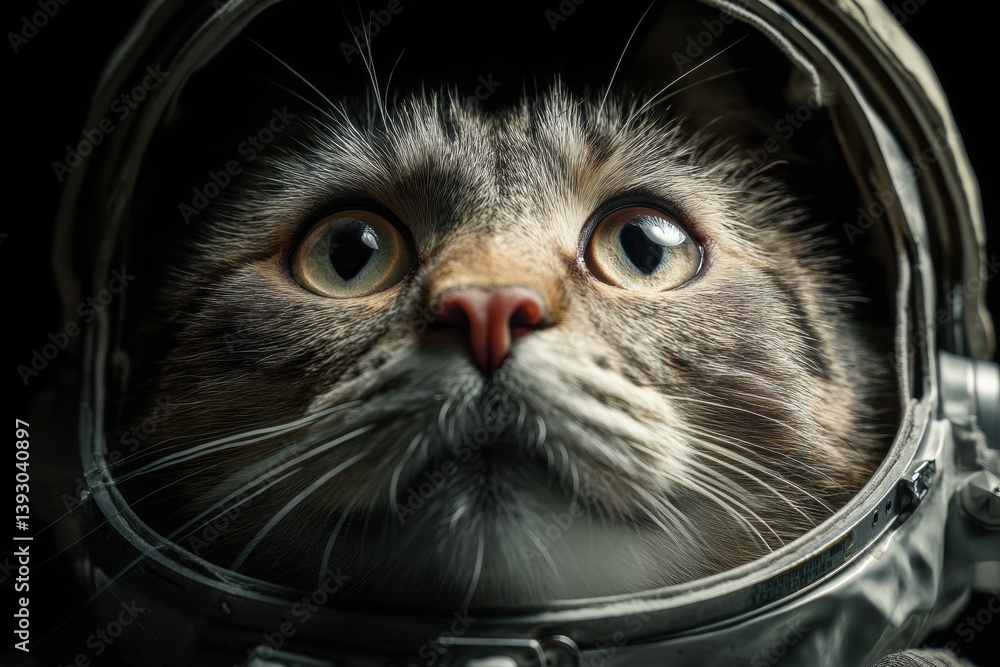 Wall mural curious cat exploring outer space in astronaut suit