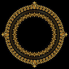 Damask Gold Round Wreath circular round ornament floral Abstract pattern, Classic Victorian traditional style, illustration Vintage Design, Floral frames, Mandala, Antique, Moroccan frame