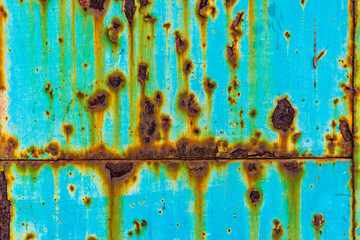 Aqua metal with rust drips and spots