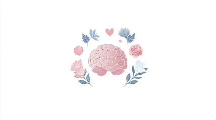 World Mental Health Day is promoted through a minimalist logo that includes a heart, brain, and mindfulness symbols, all presented in soft pastel colors