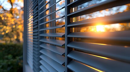 Intricate Architectural Closeup of Modern Plastic Shutters and Subtle Light Play by a Window
