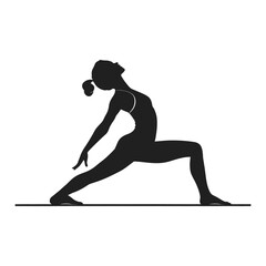 A simple, elegant silhouette of a woman performing a yoga or pilates pose or extended triangle pose.