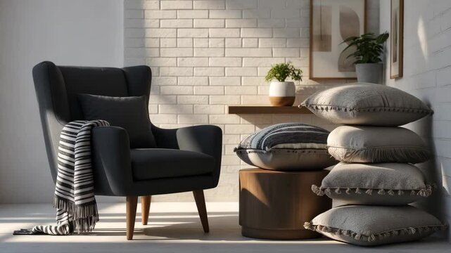 Chair with a stack of pillows