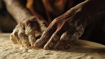 A close-up of an artisanâ€™s hands carefully crafting pottery, focused and skilled