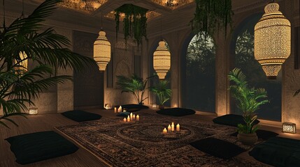 Bohemian-style meditation room featuring floor cushions, ideal for relaxation and cultivating mindfulness