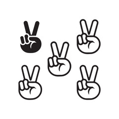  Collection of Victory Hand Symbols with Two Fingers in Different Colors