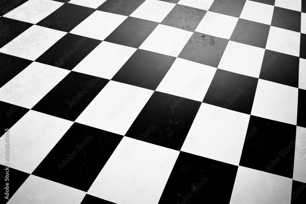 Poster bold graphic background featuring diagonal stripes and a checkerboard pattern in black and white for